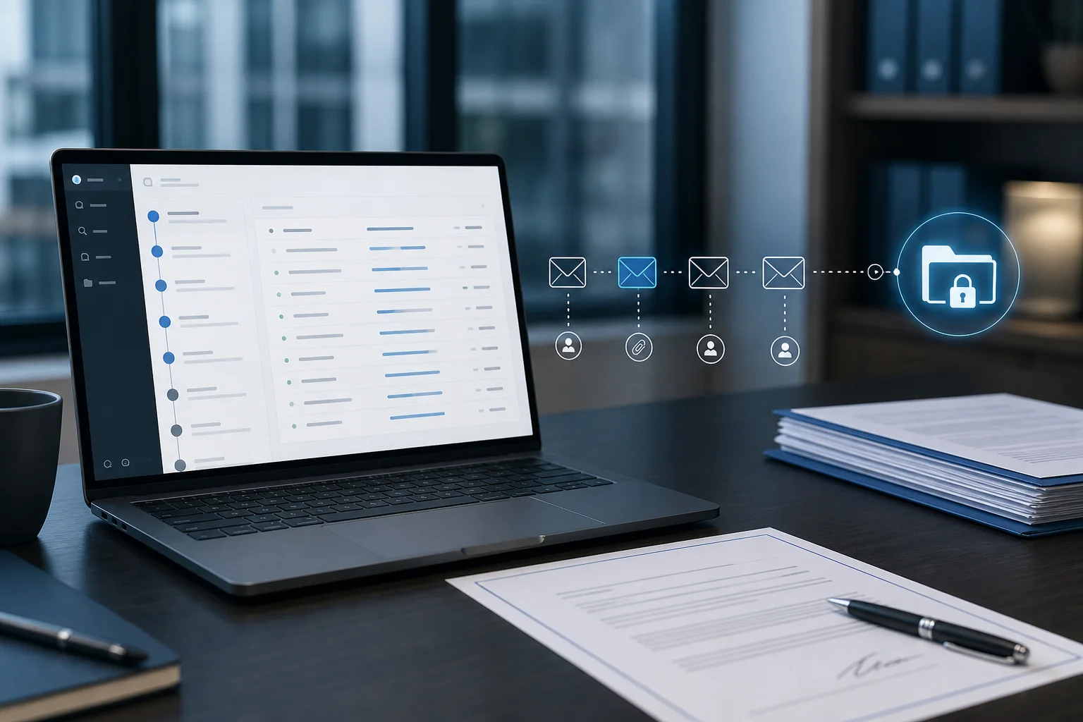 Evidence-preservation workflow for an electronic contract, including an audit trail and secure digital records.