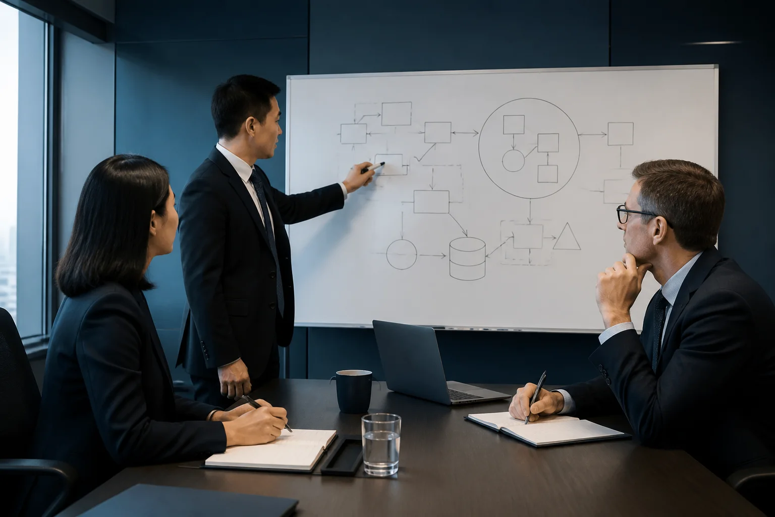 Creditor and counsel planning collateral monitoring and enforcement steps for a Chinese transaction.
