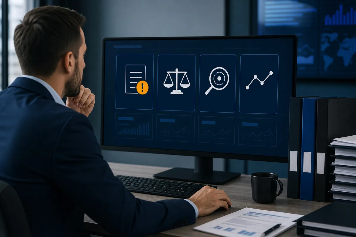Analyst reviewing administrative, litigation, enforcement and abnormal-operation risk categories.