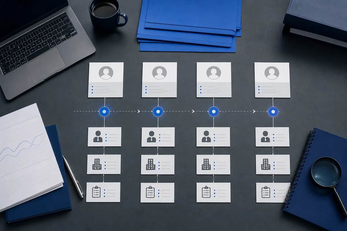 Timeline comparing repeated changes in company owners, representatives, addresses and business activities.
